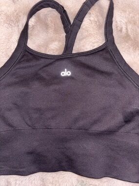 Alo Black Ribbed Sports Bra Size L